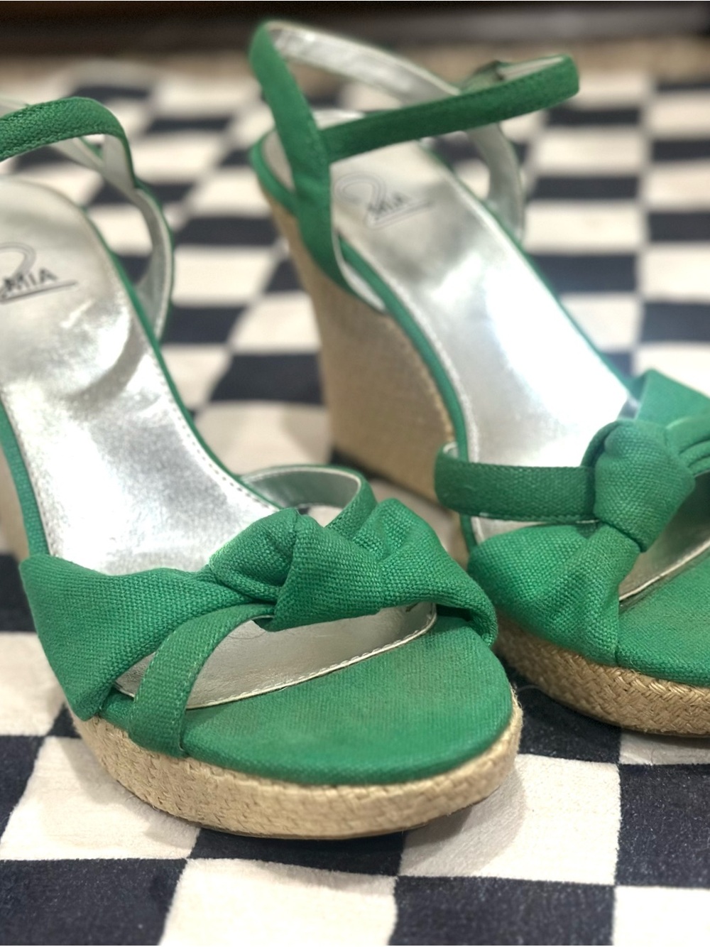Green Knot Front Espadrille Wedge Sandals - Women